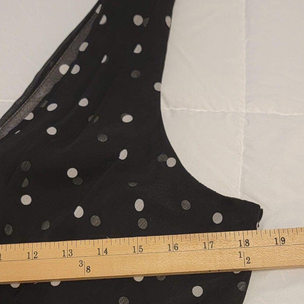 White House Black Market Black Polka Dot Dress Size 12 Babydoll Fit & Flare - Picture 7 of 8